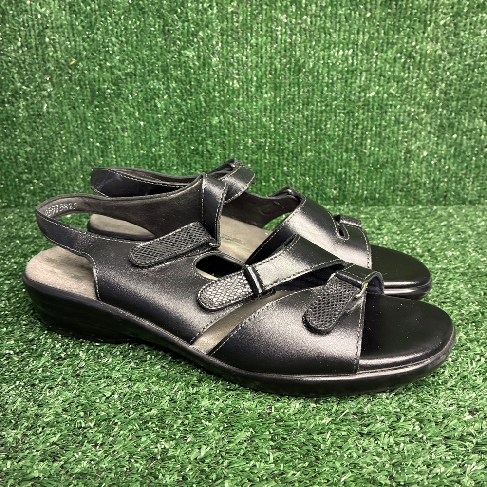SAS Tabby Tripad Comfort Strap Leather Slingback Sandals Black Womens 9.5 Wide